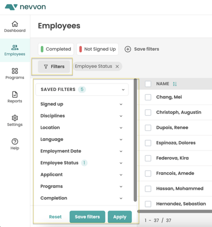 All Filters on Employee Page-1