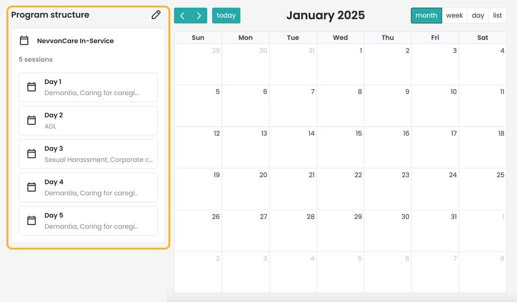 Program Calendar Sample Creating Your Program Structure